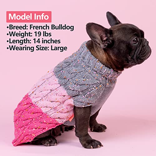 Color Block Dog Sweater for Small Dogs Turtleneck Thermal Knit (X-Small (4-6lbs) / 02# Pink)