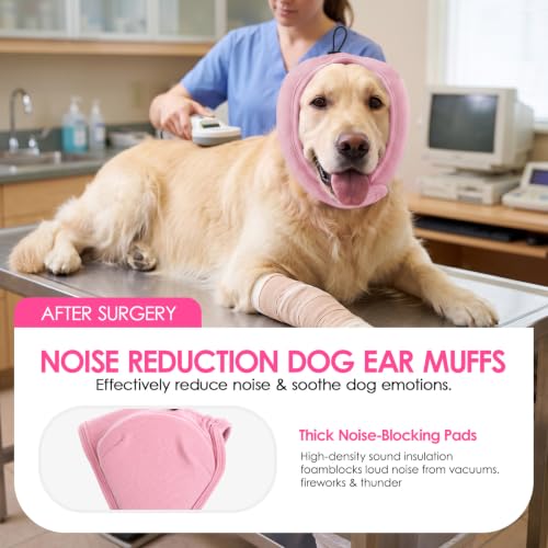 Dog Ear Muffs Noise Protection Thick Padded Dog Calming Hoodie (Pink / Medium)