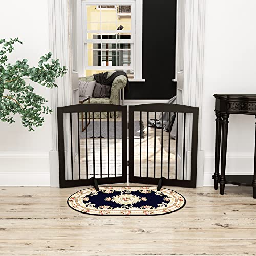 Freestanding Pet Gate for Dogs (24" Height-2 Panel / Dark Brown)