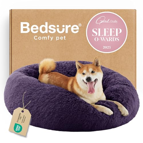 Calming Dog Bed Medium Size Dog Donut Washable Pet Bed (30"L x 30"W x 8"Th / Indigo Purple)