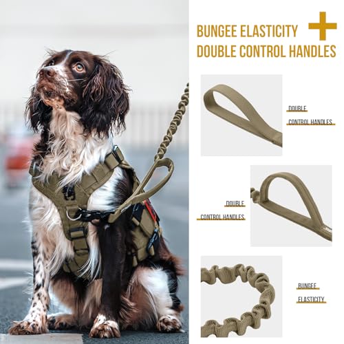 Tactical Bungee Leash with 2 Handles Quick Release (Brown / 85cm-118cm/33.5in-46.5in)