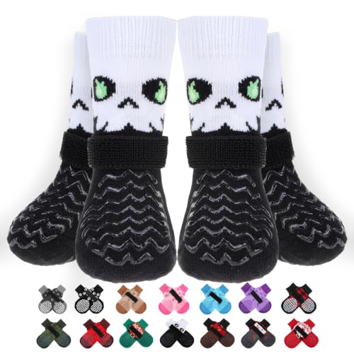 Anti Slip Dog Socks to Prevent Licking Paws for Hot Pavement (White & Black / Large)
