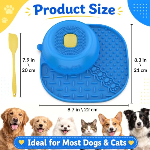 Slow Feeder Dog Bowl with Rotating Lick Ball Blue (Blue)