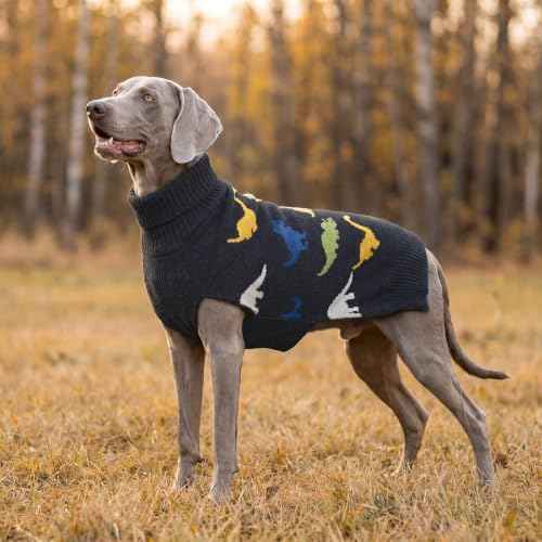 Dog Sweater for Large Dogs Turtleneck Thick Knit Pullover (3XL (60-80lbs) / Dinosaur)