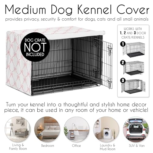 36in. Medium Dog Crate Cover (Pink Bow / 36.0"L x 23.5"W x 24.0"H)