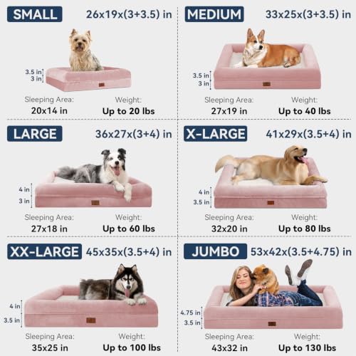 XL Orthopedic Waterproof Dog Bed for Extra Large Size Dogs (Pink / 45.0"L x 35.0"W x 7.5"Th)
