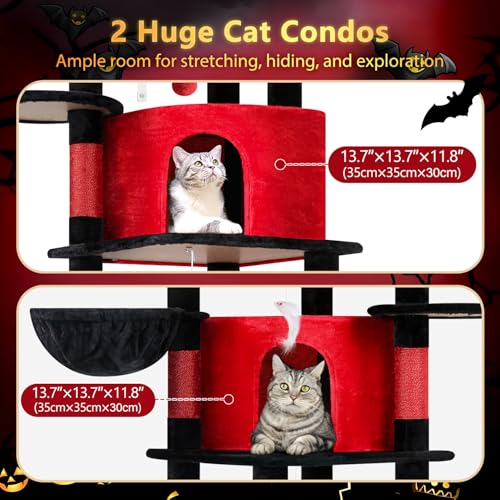 66in Gothic Corner Cat Tree for Indoor Large Cats (66inch / Red Black)