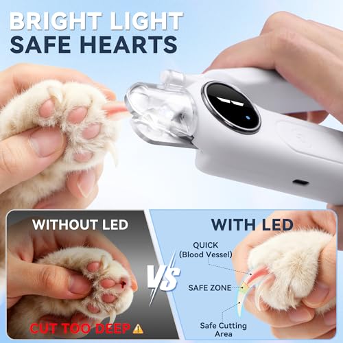 2-in-1 Quiet Electric Pet Nail Clipper & Grinder with Light for Dogs Cats (White)