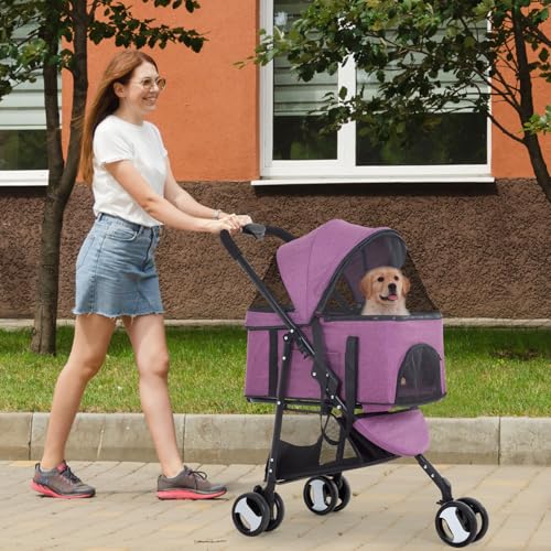 3 Wheels Pet Stroller 3 in 1 Multi (Purple / 3 Wheels)