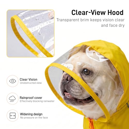 Dog Raincoat Rain Jacket with Clear Hood and Broad Chest Fit (Yellow / Large)