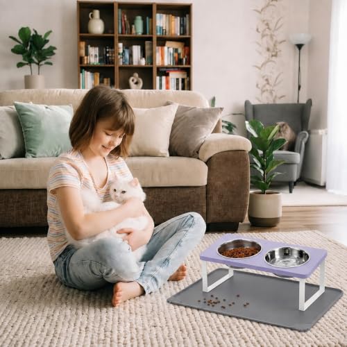 Upgraded Elevated Cat Bowls with Food Mat