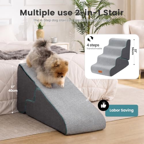 Dog Stairs for Small Dogs 22" H (Grey / Update 2in1 33"D x 15.7"W x 22"H)
