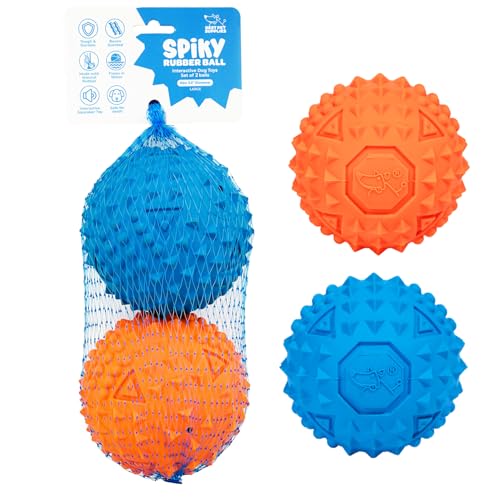Interactive Squeaky Dog Chew Toy (Spiky Ball (Blue, Orange) / Large)
