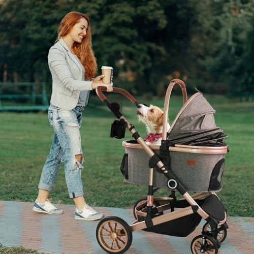 Dog Stroller with Detachable Carrier (Grey)