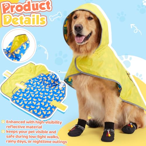 2-in-1 Reversible Dog Raincoat Jacket Shoes 20-38lbs, Double Side (Double Side / 20-38lbs)