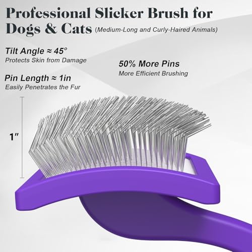 2PCS Slicker Brush for Dogs & Pet Comb (Purple / Large)