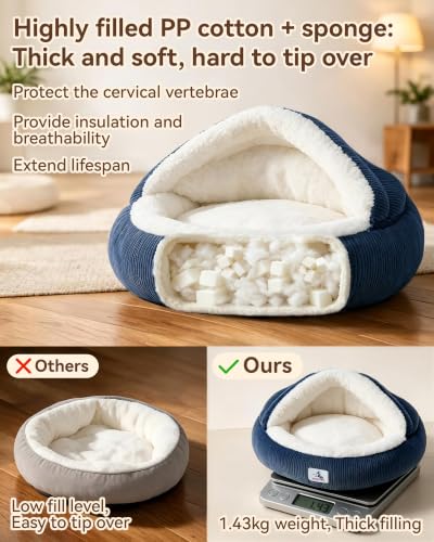 Calming Cozy Dog Cave Cover Bed (Blue)