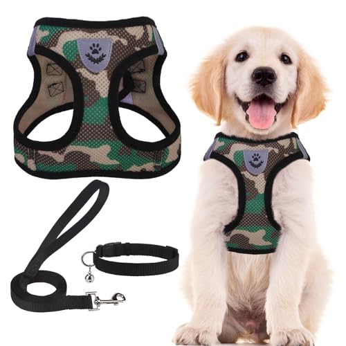 Dog Harness Collar and Leash Set No Pull for Small Medium Sized (Camouflage / M (CHEST 16"-18"))
