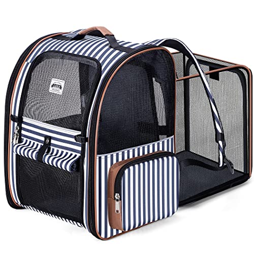 Large Cat Backpack Carrier Expandable Pet Carrier Backpack for Small Dogs Medium Cats Fit Up to 18 Lbs (Striped)