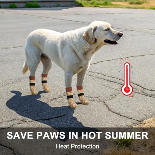 6PCS Dog Socks to Prevent Licking Paws for Hot (Khaki / M(Pack of 6))