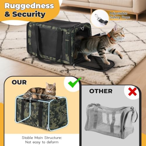 25lbs Cat Carrier Lightproof Soft Sided Pet Carrier for Large Cat (17.5"L x 11.0"W x 11.0"H / Black Camouflage（No Privacy Curtain))