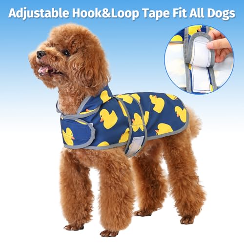 Dog Raincoat for Small Dogs Puppies Waterproof Jacket Hooded Rain Coats with Reflective Strips Leash Hole & Poncho Adjustable Fit (Blue Duck / X-Small)