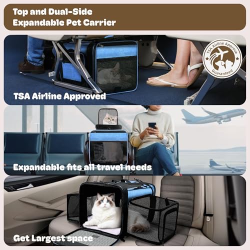 Top and 2 Sides Expandable Cat Carrier 18x11x11 TSA Airline Approved (Blue / 18.0"L x 11.0"W x 11.0"H)