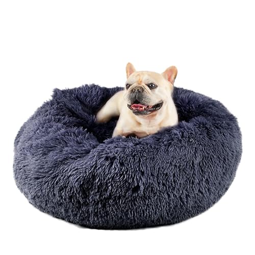 Covered Medium Dog Bed with Blanket Attached Calming Burrow Deep Grey (26.0"L x 26.0"W x 9.0"Th / Grey)