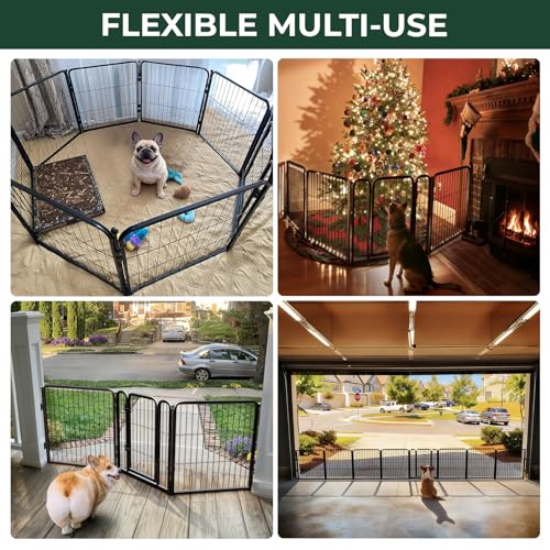 Dog Gate Extra Wide Adjustable for Openings Up to 69" (Black / Up to 69" W【2 Panels + 1 Door】 / 24"H)