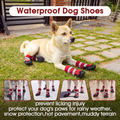 Dog Hiking Boots with High Top Non Slip Dog Shoes for Slippery Land (5#)