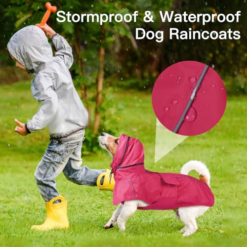 Reflective Waterproof Dogs Rain Coats with Hood (NeonPink / M)