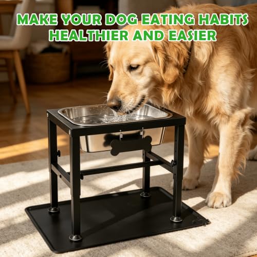 2 Gallon Elevated Dog Water Bowl for Large Dogs with Spill (Black-2 gal & mat / Height: 9.4-14.2")