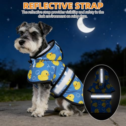 Dog Raincoat Hooded Slicker Poncho with Leash Hole (S:10-15lbs / Yellow Duck)