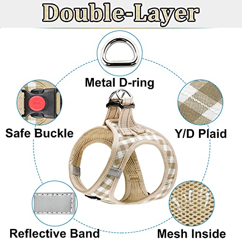 Dog Harness Step (Beige Checkered / Small (Chest 11.5''-14'', Weight 8-11 lb))
