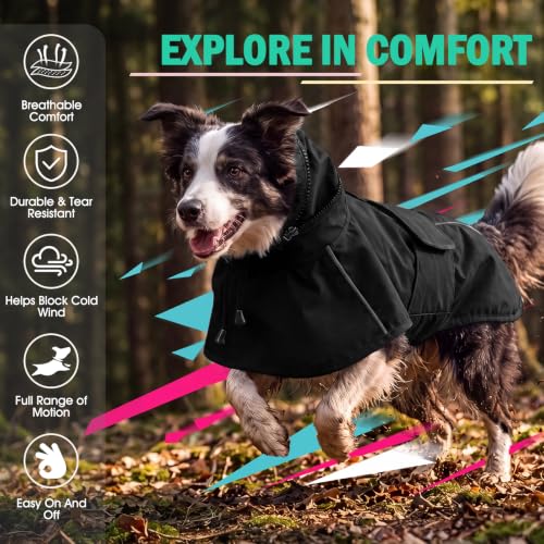 Dog Raincoat Waterproof Dog Rain Jacket with Hood Black 2XL (Black / XX-Large)
