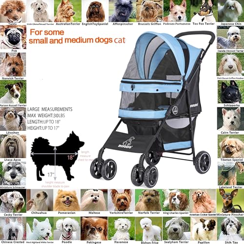 4 Wheel Dog Cat Pet Stroller Best Lightweight Foldable Compact Portable Jogger All Terrain Travel Pet Gear Puppy Doggie Bunny Kitty Stroller for up to 30lbs Medium Small Dogs Cats (Sky blue)