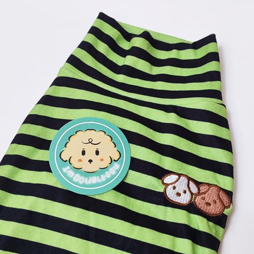 Turtleneck Dog Shirt Cute Doggie Embroidery Super Soft Dog Sweatshirt Stretchy Striped Puppy Pullover for Cats Small Medium Large Dogs (Green Striped / X-Large)