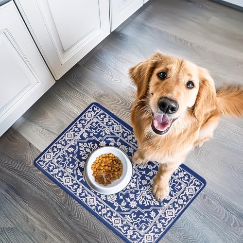 Large Dog Mat for Food and Water (16.5"L x 26"W / Large Casablanca)
