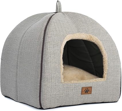 Cat Bed Cat Cave House Tent with Washable Cushioned Pillow (Beige / L(17.5 x 17.5 x 17.5 Inch))