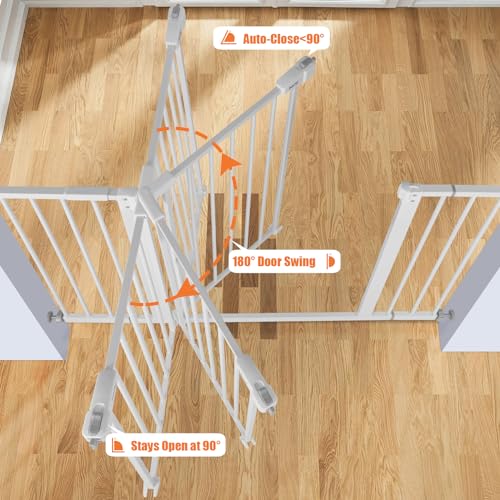 29" 47.3" Extra Wide Baby Gate for Stairs (White / 29-47.3"Wide, 30"Tall)