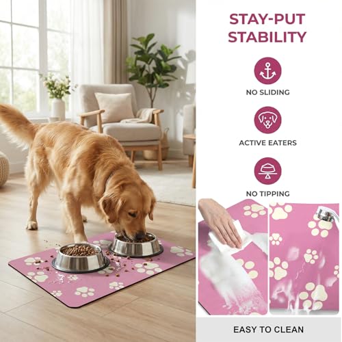 Pet Feeding Mat Dog Cat Food Mat Absorbent No Stains Quick Dry Rubber Bottom Anti (Pink-JY / 18"×30")