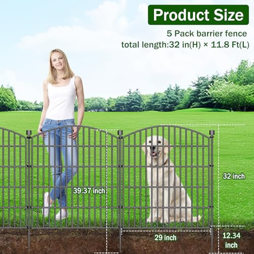 5 Panel No Dig Decorative Garden Fence with Gate 32" H x 11.8'L Dog Barrier (32 in(H) X 11.8 ft(L))
