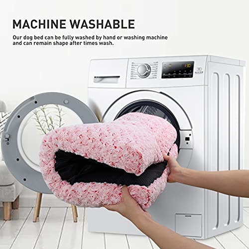 Washable Dog Bed Medium Size Dog Crate Bed Plush Pet Mat 35"x23" Pink (Pink / 35.0"L x 23.0"W x 3.5"Th)