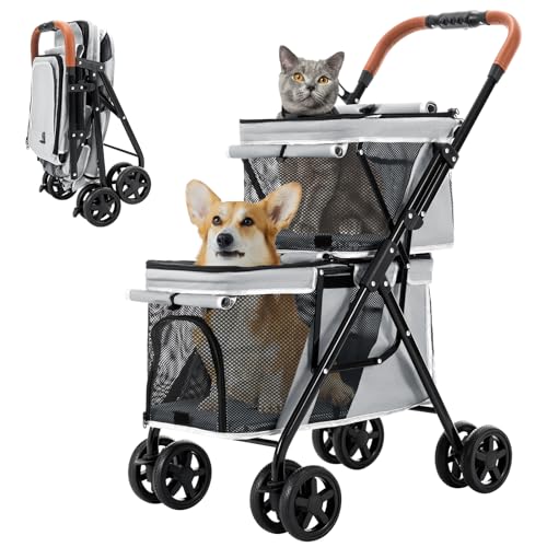 Double Pet Stroller for 2 Dogs & Cats (Gray)