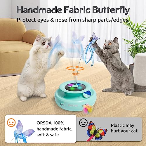 Cat Toy, 3-in-1 Automatic Interactive Electronic Moving Ambush Feather, Fluttering Butterfly, Track Balls, USB Rechargeable Powered Smart Indoor Exercise Kicker (Robin Egg Blue)