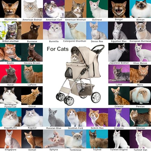 4 Wheel Pet Stroller for Small Dogs and Cats (Gray)
