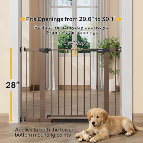 29.6 39.1 in Wide Baby Gate for Stairs and Doorways (Brown / 29.6-39.1"W x 28"H)