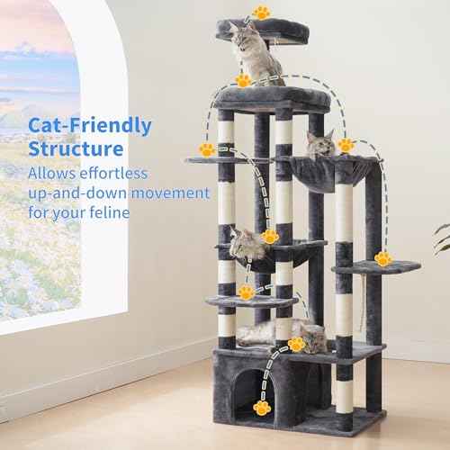 Cat Tree, 71-Inch Tall Cat Tower for Large Maine Coon Cats HCT037G (Smoky Gray / XL)