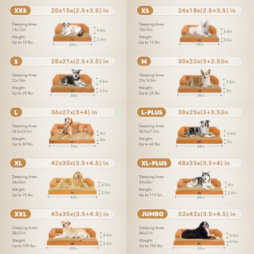 Orthopedic Waterproof Jumbo Dog Bed with Bolster for Extra Large Dogs (53.0"L x 42.0"W x 8.0"Th / Orange)