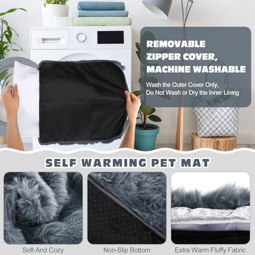 3 Pack Dark Gray Self Warming Cat Bed Indoor 16''x16'' Cat Self Heating Mat Soft Thermal Kitten Bed Heated Pet Dog Pad Washable Removable for Outdoor Use Non Slip Reflect Body Heat (16''x16'' / Dark Gray)